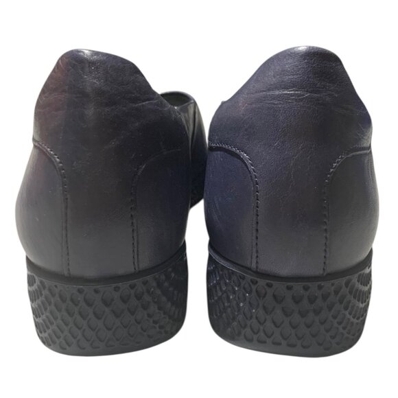 SAYDO Navy Blue Leather Peep Toe Wedge Heel Women's Comfort Shoes Size - Picture 7 of 9